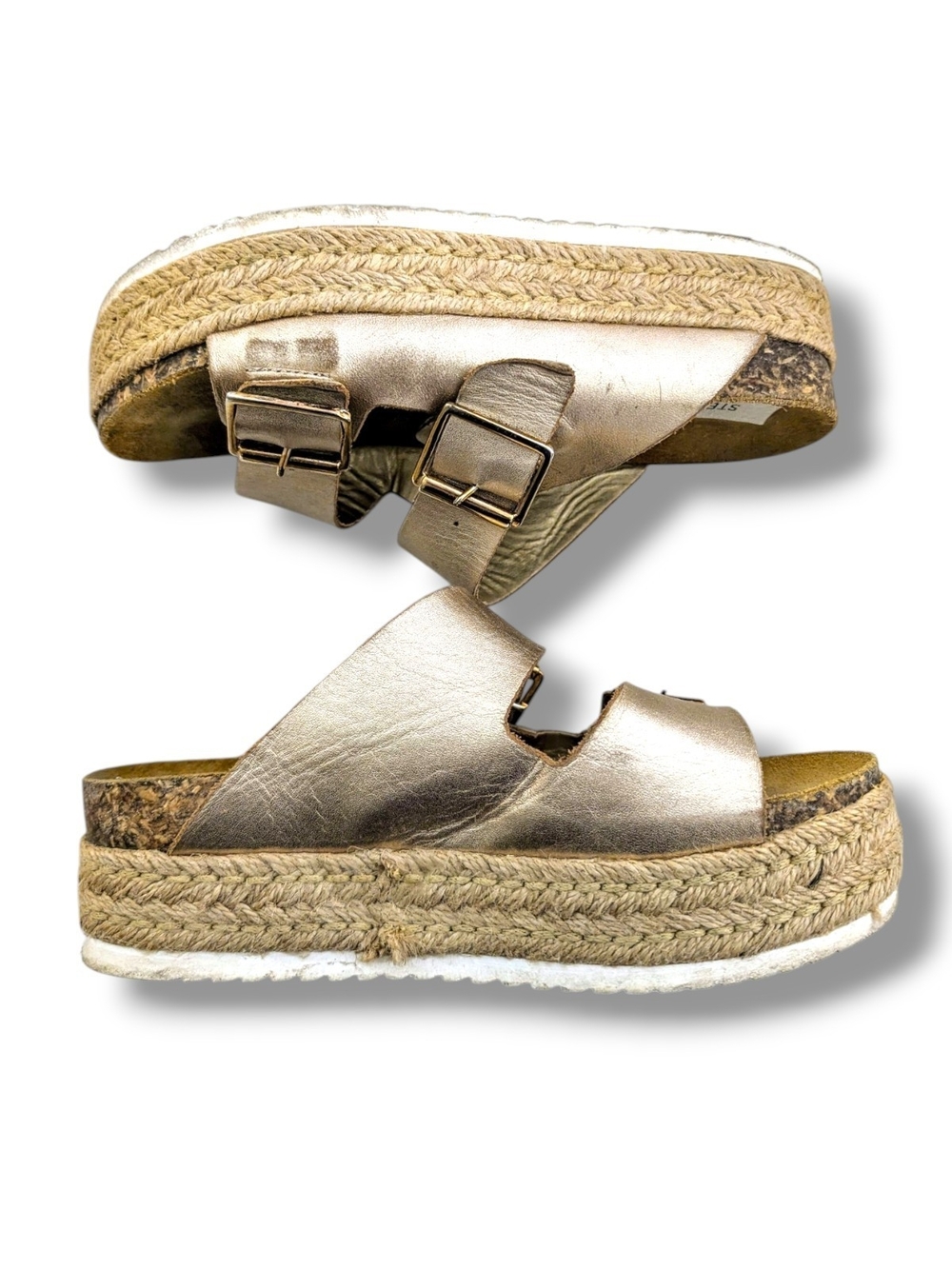 Steve Madden Annika Gold Metallic Leather Espadrille Platform Sandals, Size 7